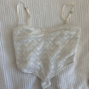 White eyelet tie-back top